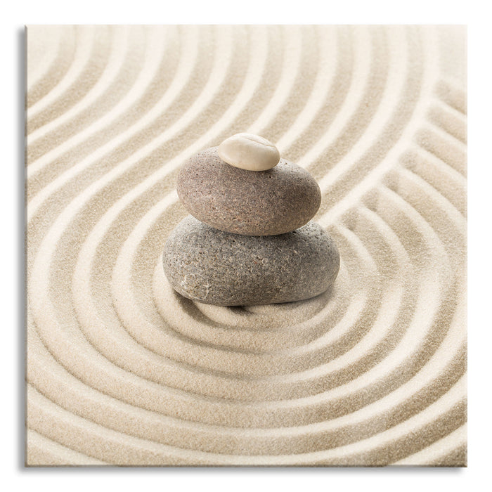 Pixxprint Steinmuster im Sand, Glasbild Quadratisch