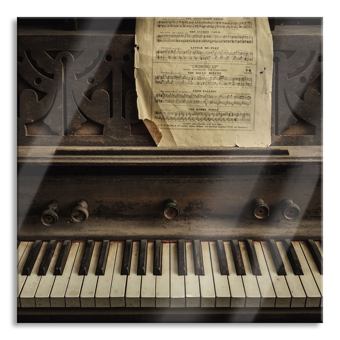 Pixxprint Klavier mit Notenblatt, Glasbild Quadratisch