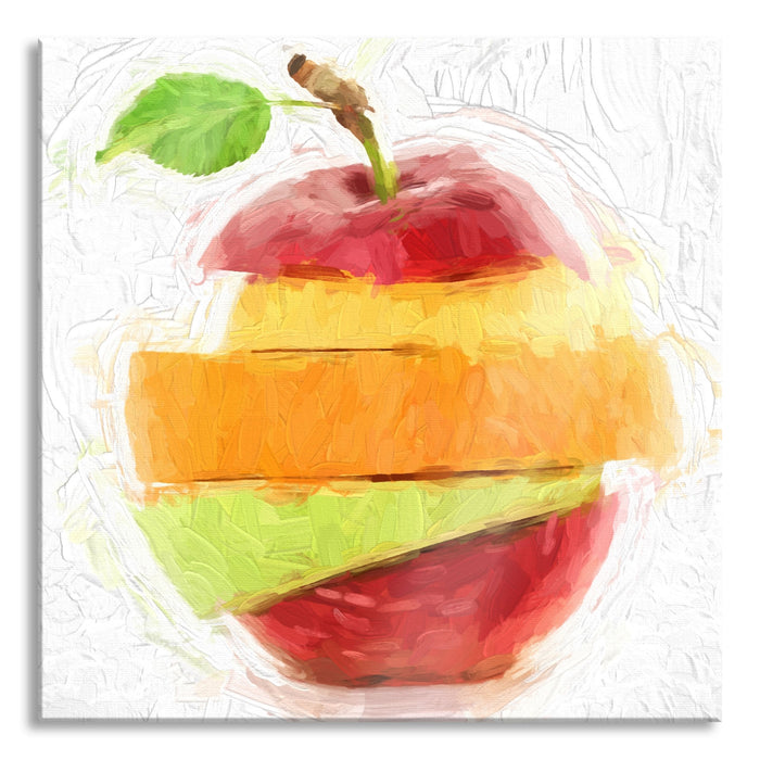 Pixxprint Mixed Fruit - Apple Orange Lime, Glasbild Quadratisch