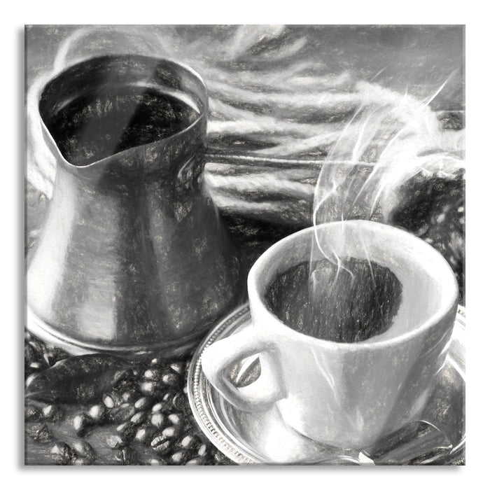 Pixxprint heißer Kaffee, Glasbild Quadratisch