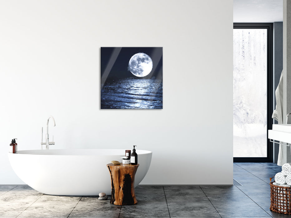 aufgehender Mond über Wasser, Glasbild Quadratisch