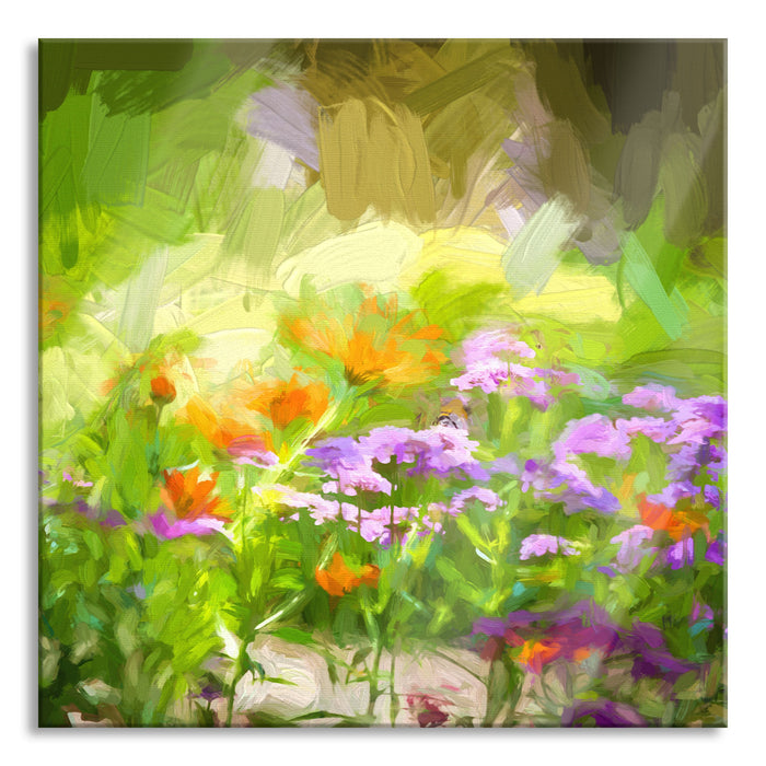 Pixxprint Blumenwiese, Glasbild Quadratisch