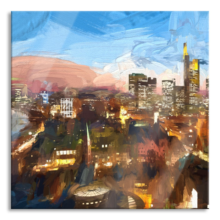 Pixxprint Frankfurt am Main Skyline, Glasbild Quadratisch