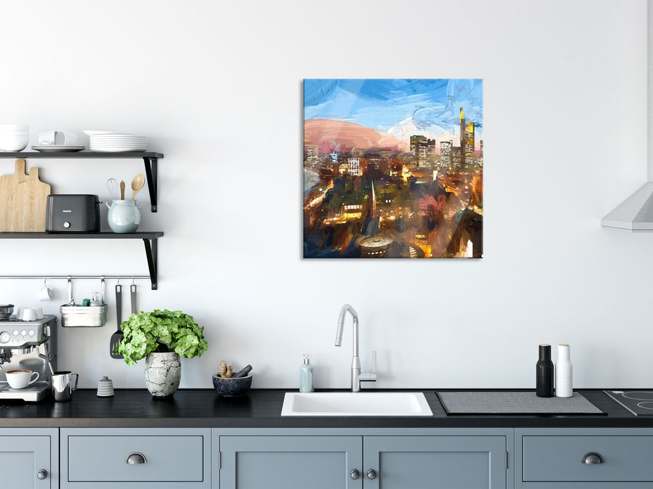 Frankfurt am Main Skyline, Glasbild Quadratisch