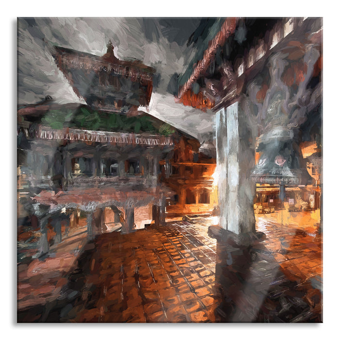 Pixxprint alte Stadt in Nepal, Glasbild Quadratisch