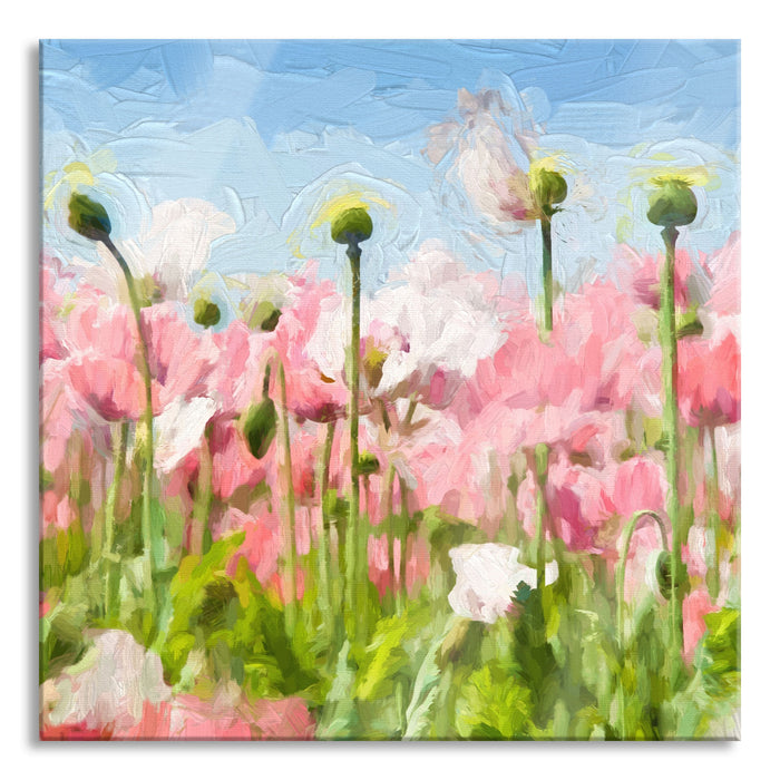 Pixxprint Blumenwiese Mohnblumen, Glasbild Quadratisch