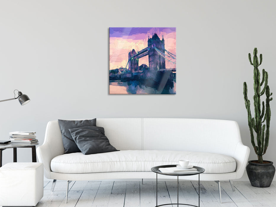 Tower Bridge in London, Glasbild Quadratisch