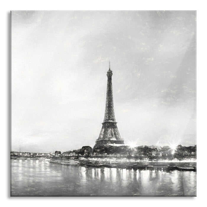 Pixxprint Eifelturm Paris bei Nacht, Glasbild Quadratisch