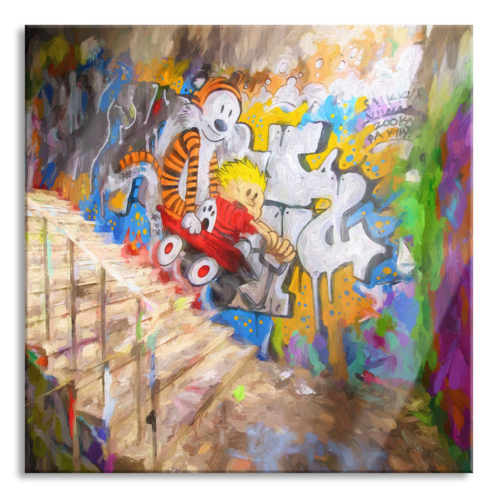 Pixxprint Coloured Streetart Graffiti, Glasbild Quadratisch