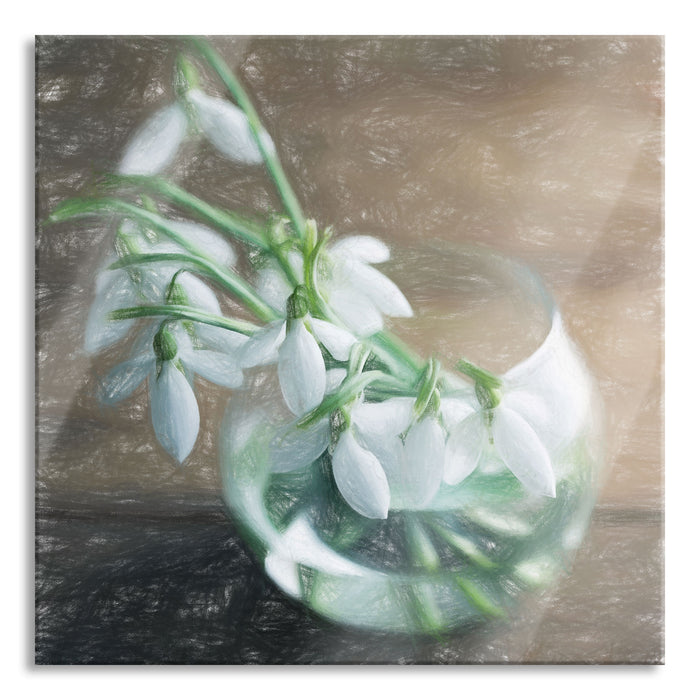 Pixxprint Schneeglöckchen in der Vase, Glasbild Quadratisch