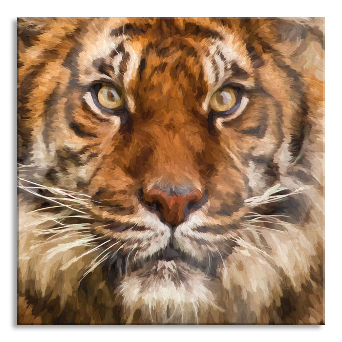 Pixxprint Aufmerksamer Tiger, Glasbild Quadratisch