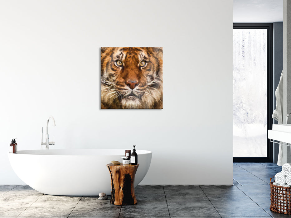 Aufmerksamer Tiger, Glasbild Quadratisch