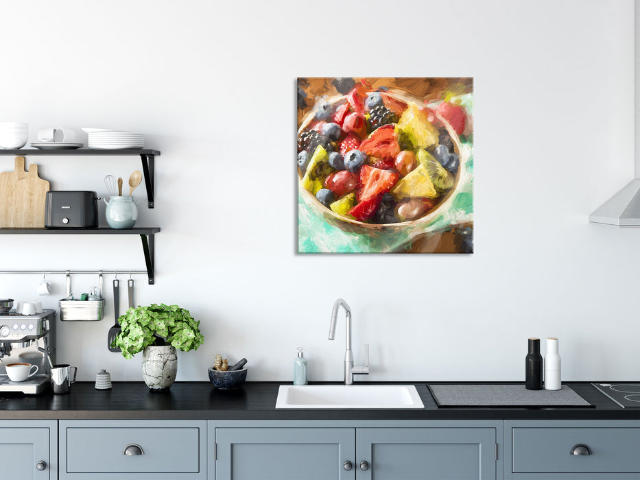 Gesunde Obstvielfalt, Glasbild Quadratisch