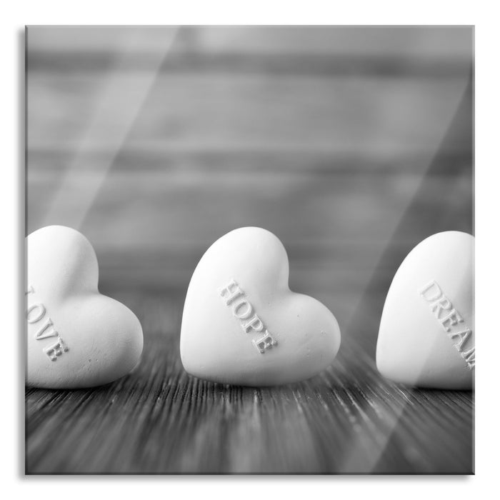 Pixxprint Love Hope Dream Hearts, Glasbild Quadratisch