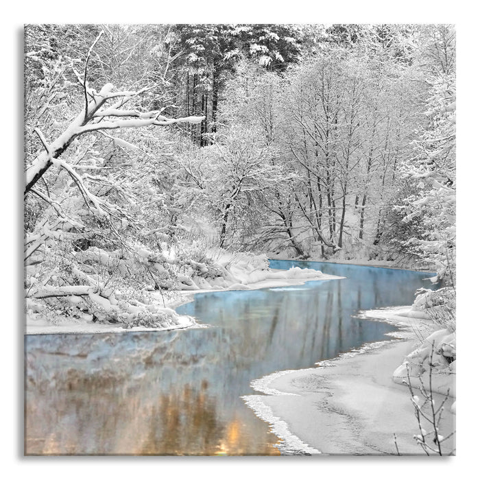 Pixxprint Atemberaubende Winterlandschaft, Glasbild Quadratisch