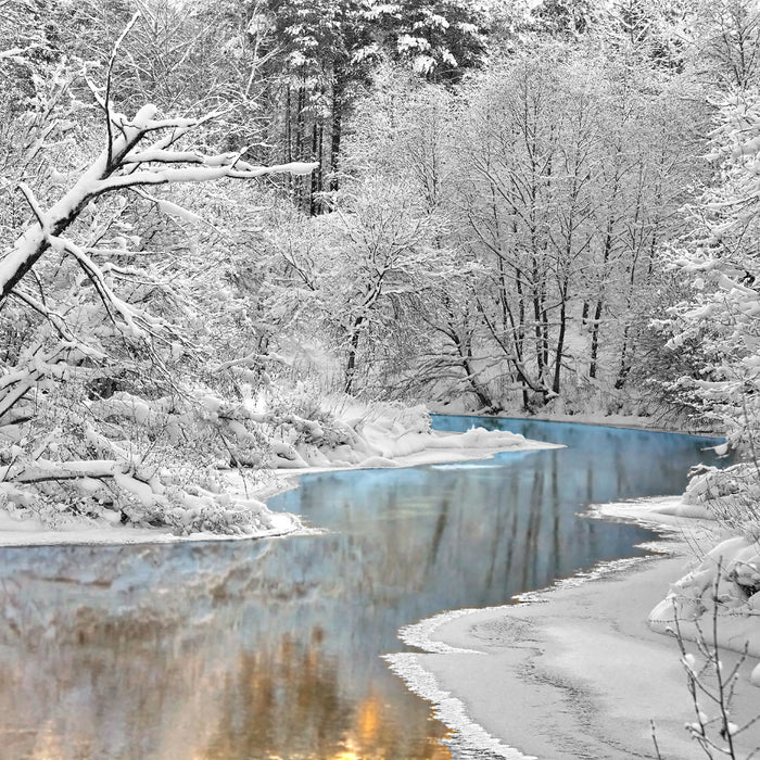 Atemberaubende Winterlandschaft, Glasbild Quadratisch