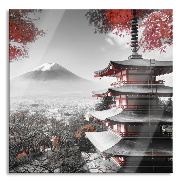 Pixxprint Japanischer Tempel im Herbst, Glasbild Quadratisch