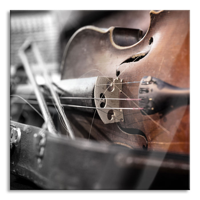 Alte Violine, Glasbild Quadratisch