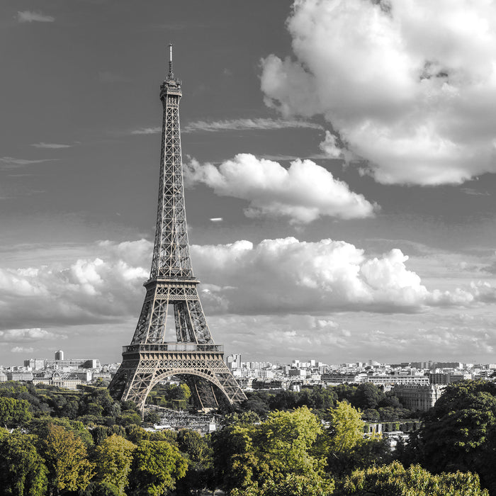 Riesiger Eiffelturm in Paris, Glasbild Quadratisch