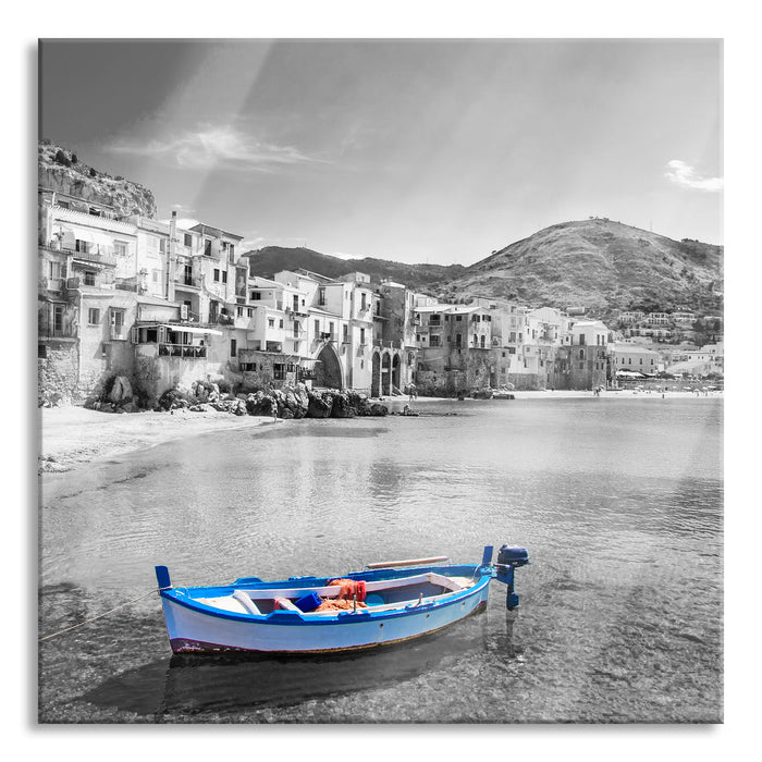 Wundervoller Blick auf Cefalu, Glasbild Quadratisch