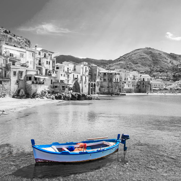 Wundervoller Blick auf Cefalu, Glasbild Quadratisch