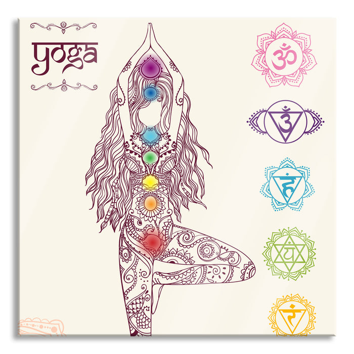 Pixxprint Yogafigur in der Tree Pose, Glasbild Quadratisch