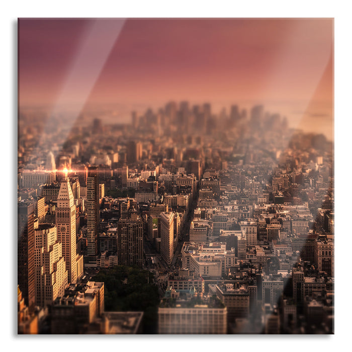 Pixxprint New York City bei Sonnenuntergang, Glasbild Quadratisch