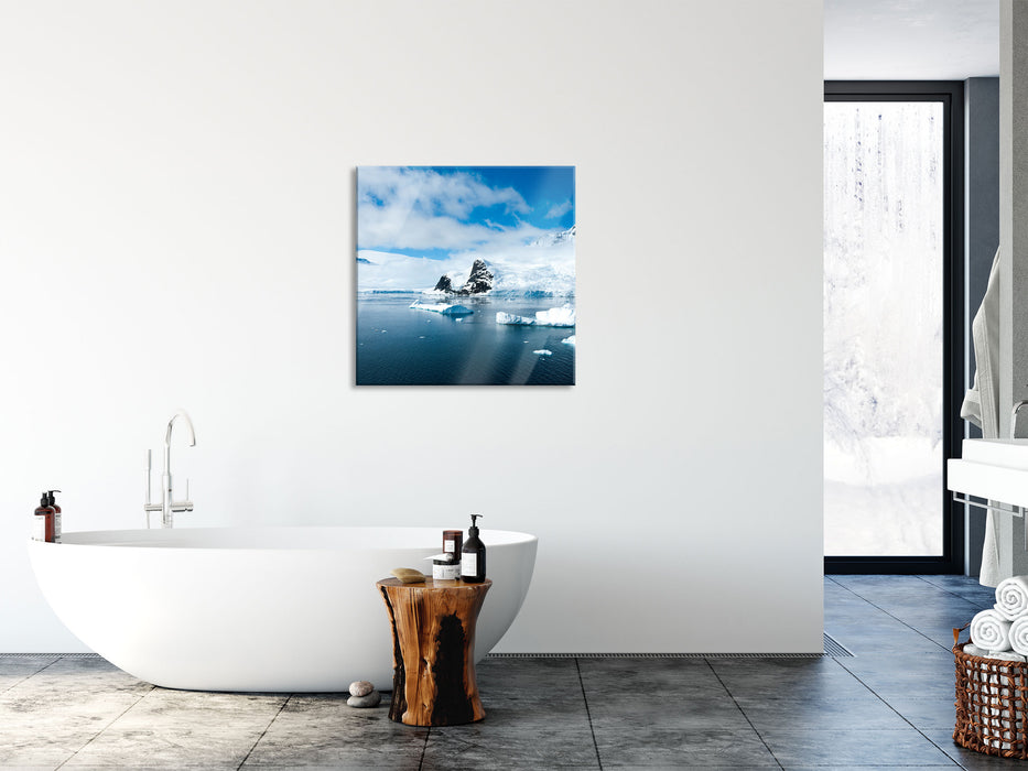 Winterlandschaft in der Antarktis, Glasbild Quadratisch