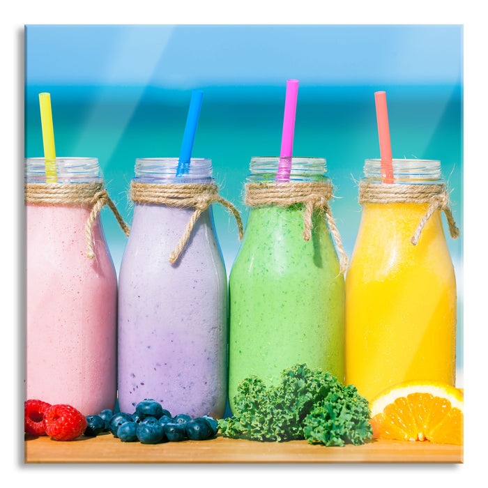 Pixxprint Smoothies in verschiedenen Farben, Glasbild Quadratisch