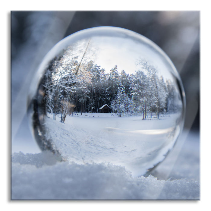 Pixxprint Eiskugel Winterlandschaft, Glasbild Quadratisch