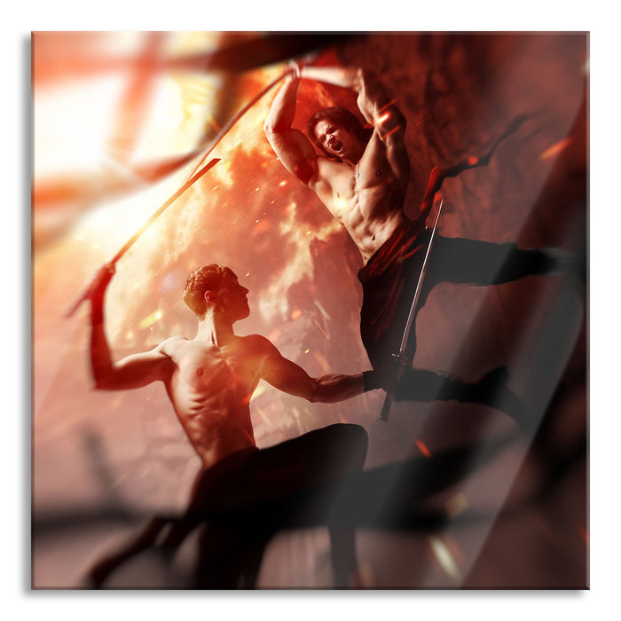 Pixxprint Krieger mit scharfem Schwert, Glasbild Quadratisch