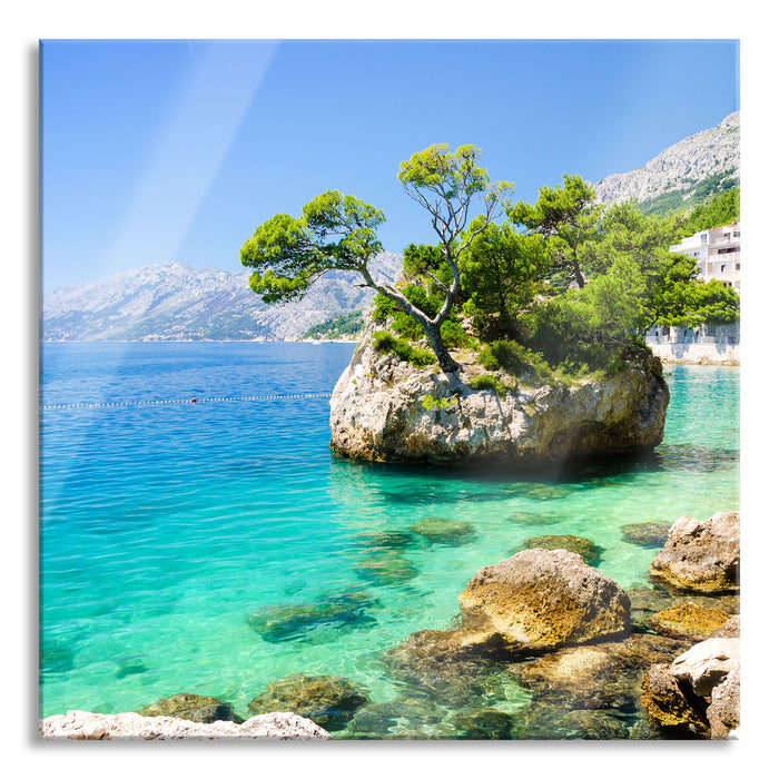 Pixxprint Dalmatia Strand in Kroatien, Glasbild Quadratisch