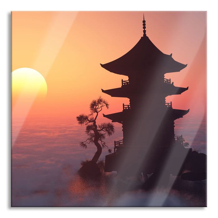 Pixxprint Buddhistischer Tempel in Asien, Glasbild Quadratisch