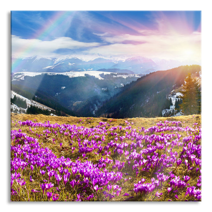 Pixxprint Berge mit Regenbogen, Glasbild Quadratisch