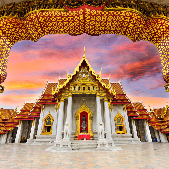 Marmortempel von Bangkok, Glasbild Quadratisch