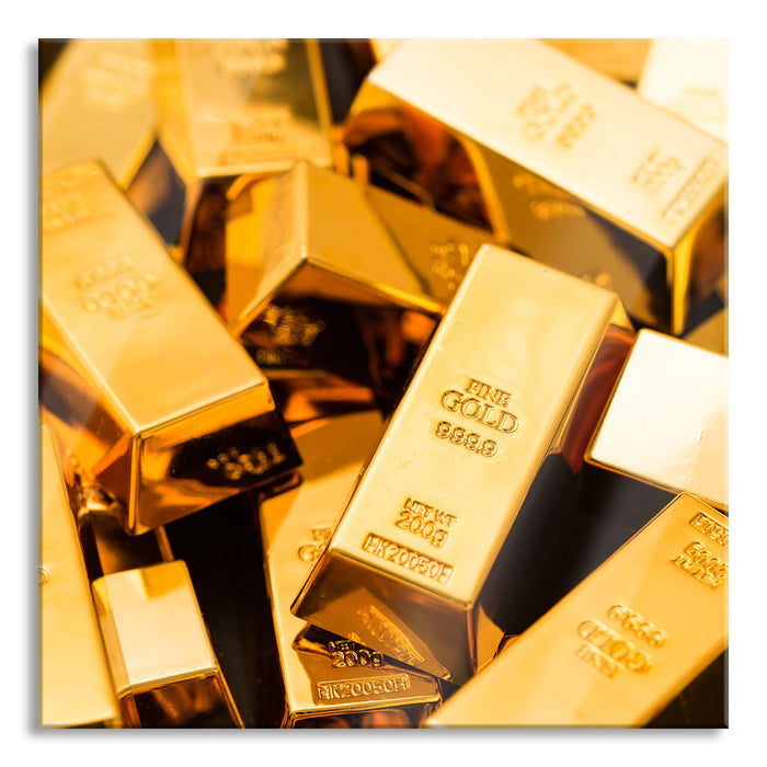Pixxprint Eine Menge an Goldbarren, Glasbild Quadratisch