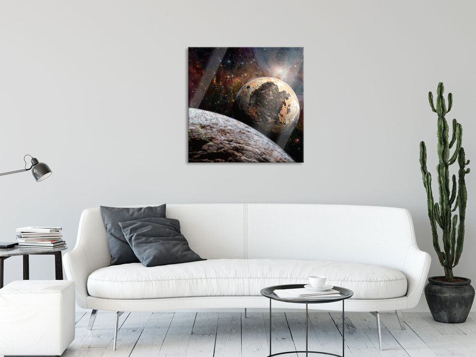 Alien Planeten im Weltall, Glasbild Quadratisch