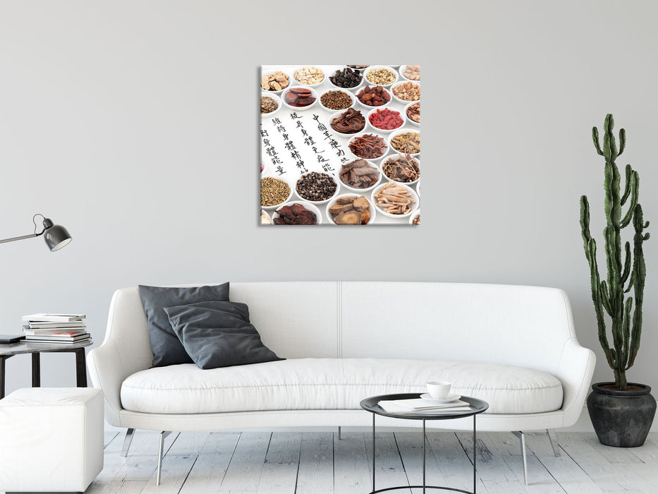 Chinesische Kräutermedizin, Glasbild Quadratisch