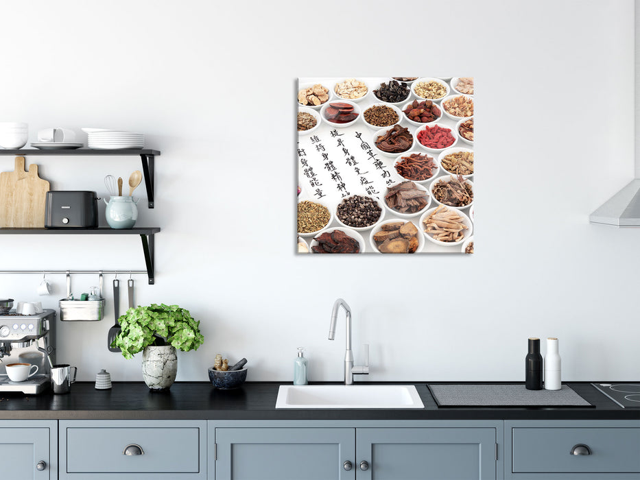 Chinesische Kräutermedizin, Glasbild Quadratisch