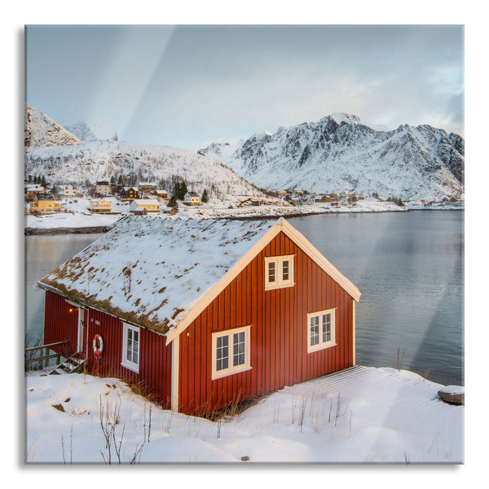 Pixxprint Fischerhaus Lofoten, Glasbild Quadratisch