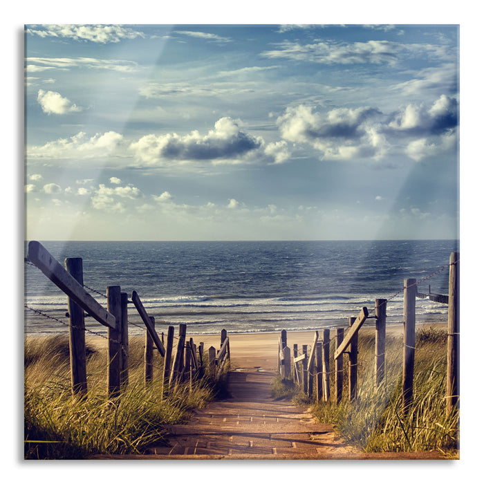 Pixxprint Weg zum Strand am Meer, Glasbild Quadratisch