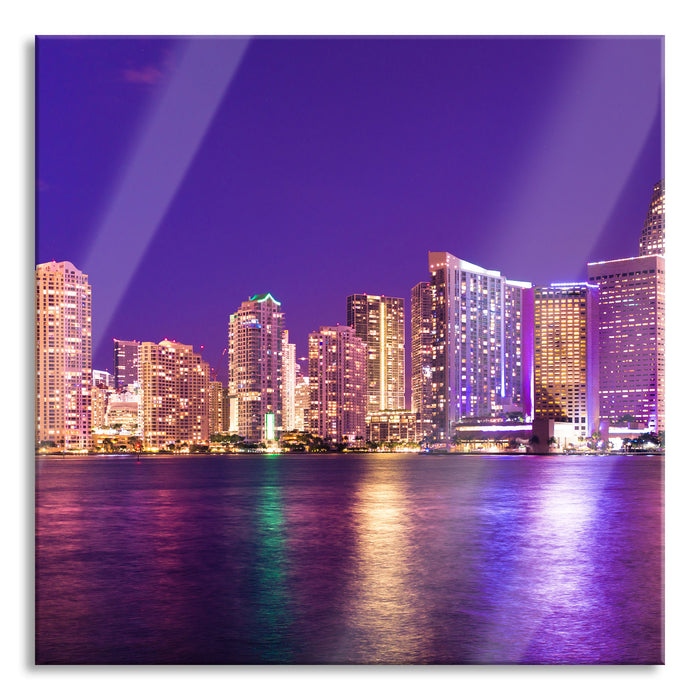 Skyline von Miami Florida, Glasbild Quadratisch