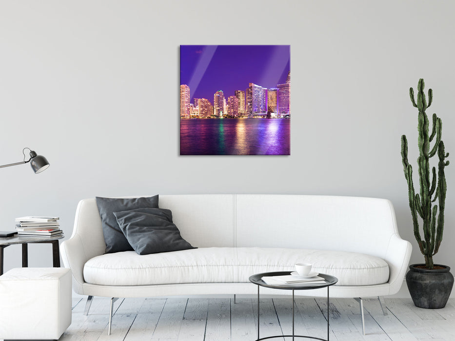 Skyline von Miami Florida, Glasbild Quadratisch