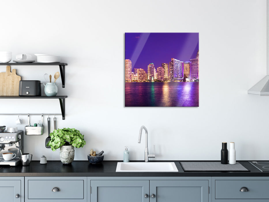 Skyline von Miami Florida, Glasbild Quadratisch