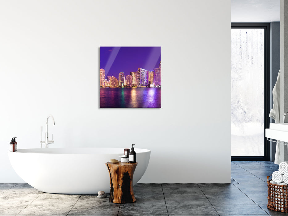 Skyline von Miami Florida, Glasbild Quadratisch