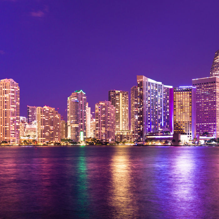 Skyline von Miami Florida, Glasbild Quadratisch