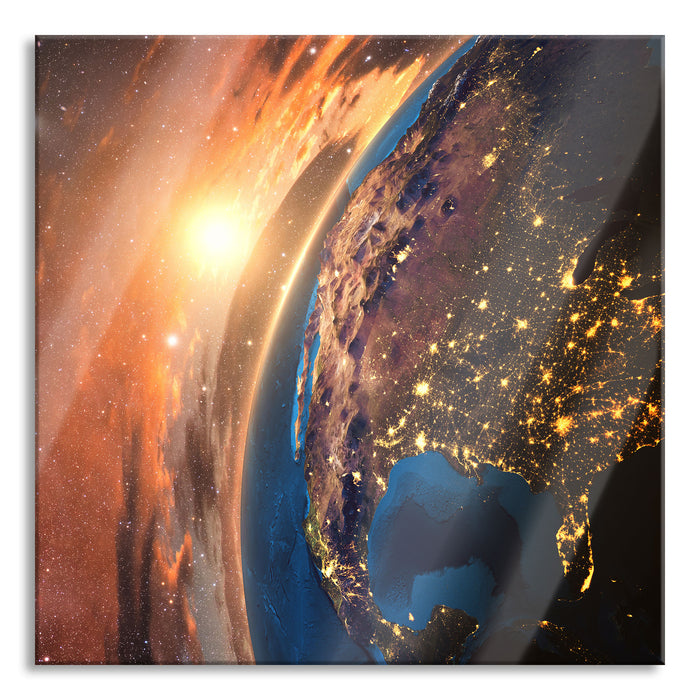 Pixxprint 3D-Rendering der Erde, Glasbild Quadratisch