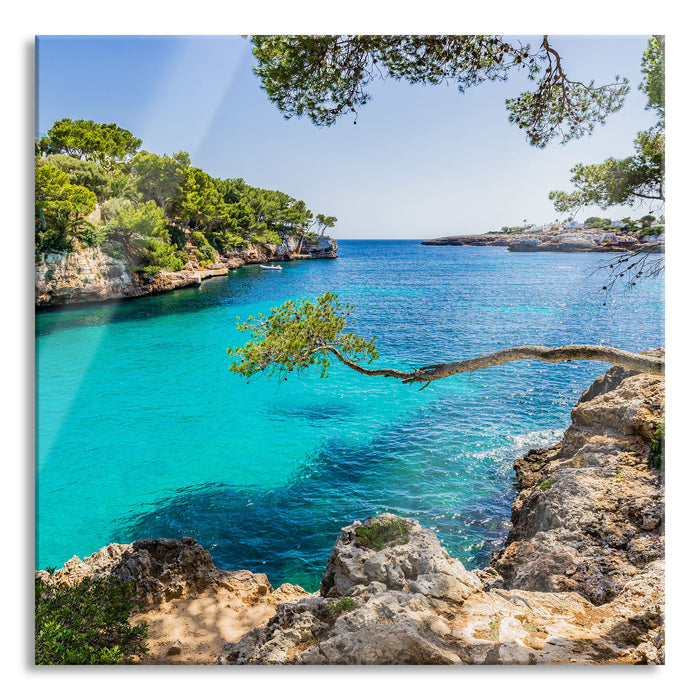 Pixxprint Mallorca Bay Cove, Glasbild Quadratisch