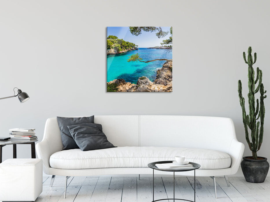 Mallorca Bay Cove, Glasbild Quadratisch