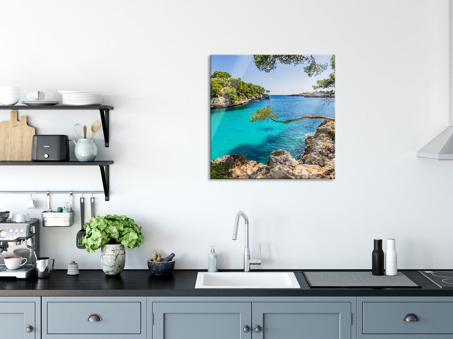 Mallorca Bay Cove, Glasbild Quadratisch